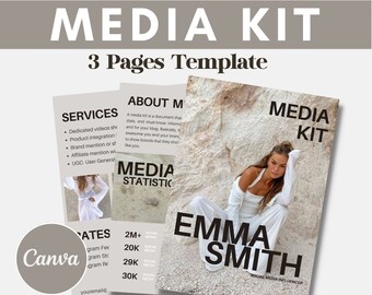 Editable Media Kit Canva Template: 3-Page Influencer Press Kit