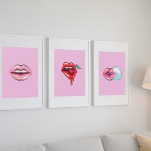 Hot Pink Decor, Lips Printable Wall Art, Kiss Print, Pink Lips Wall ...