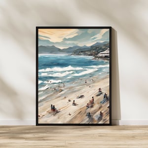 Vintage Beach Print, Summer Waves Print, Pastel Beach Photo, Wall Art, People on the Beach, Wave Print, Sea Prints, Digital Download