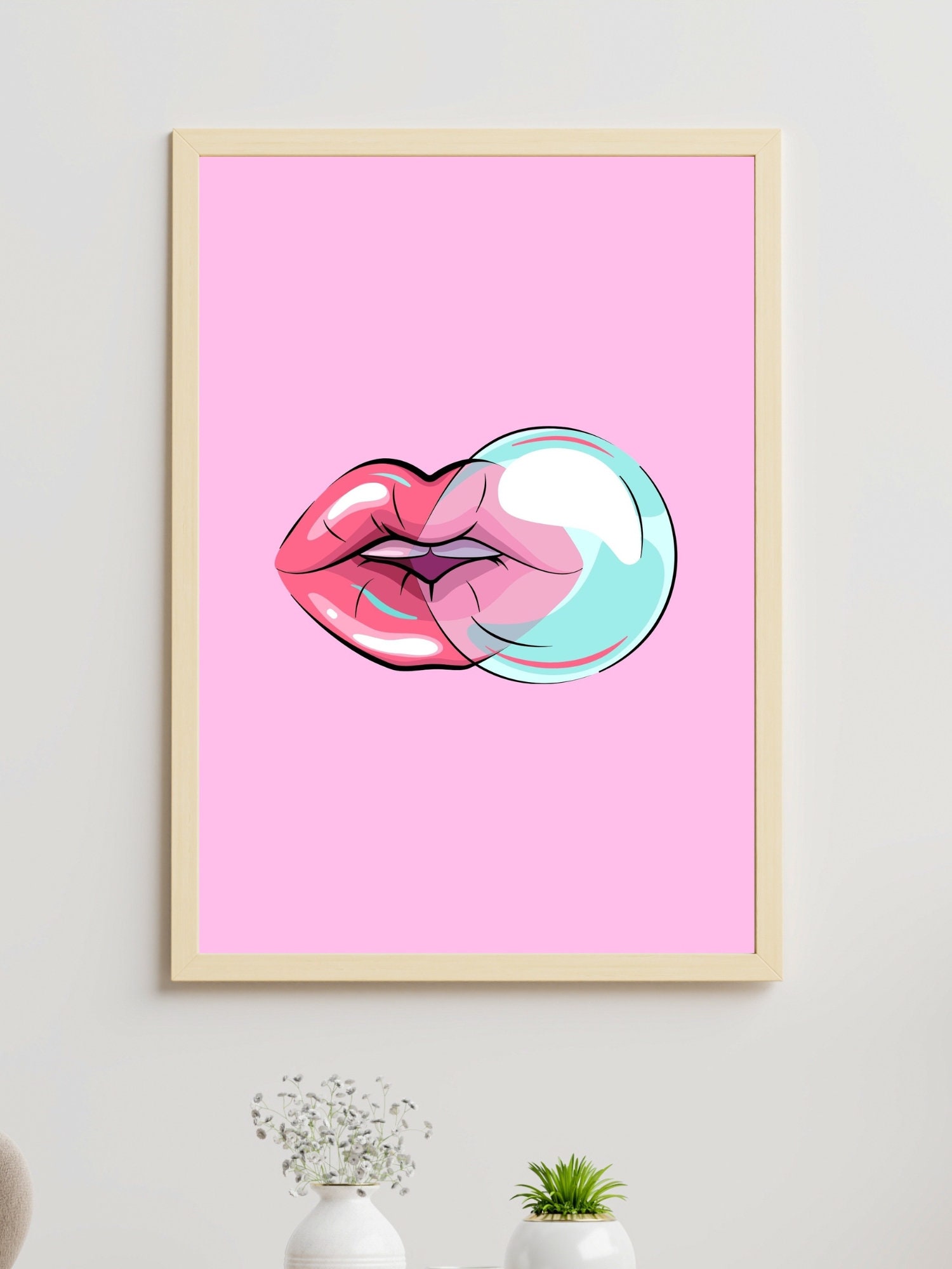 Hot Pink Decor, Lips Printable Wall Art, Kiss Print, Pink Lips Wall ...