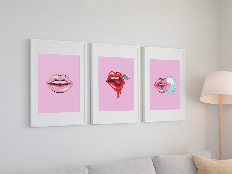 Hot Pink Decor, Lips Printable Wall Art, Kiss Print, Pink Lips Wall