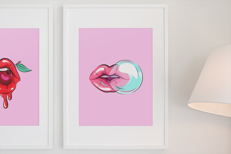 Hot Pink Decor, Lips Printable Wall Art, Kiss Print, Pink Lips Wall