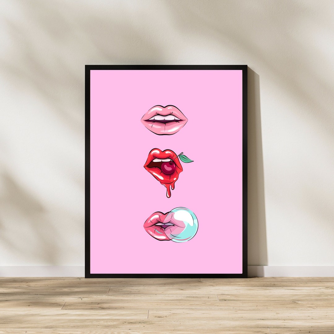 Hot Pink Decor, Lips Printable Wall Art, Kiss Print, Pink Lips Wall Decor, Lips Poster,home