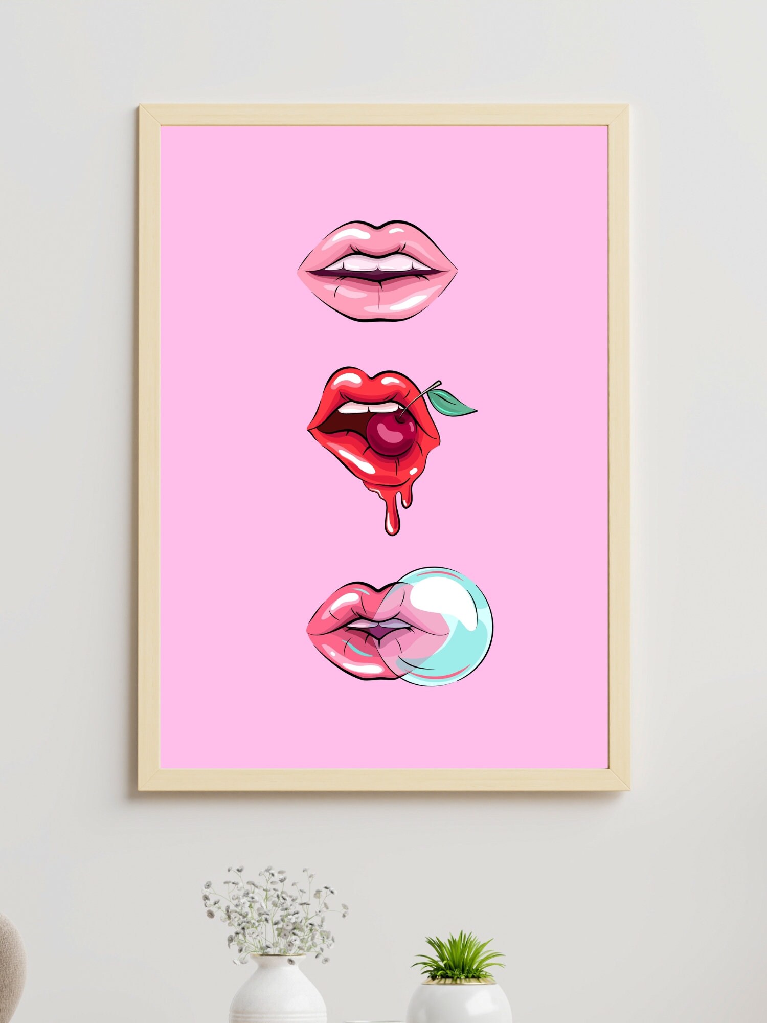 Hot Pink Decor, Lips Printable Wall Art, Kiss Print, Pink Lips Wall Decor, Lips Poster,home