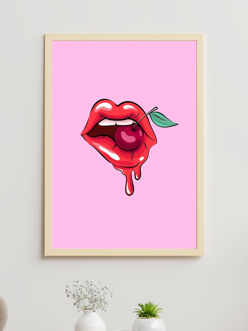 Hot Pink Decor, Lips Printable Wall Art, Kiss Print, Pink Lips Wall