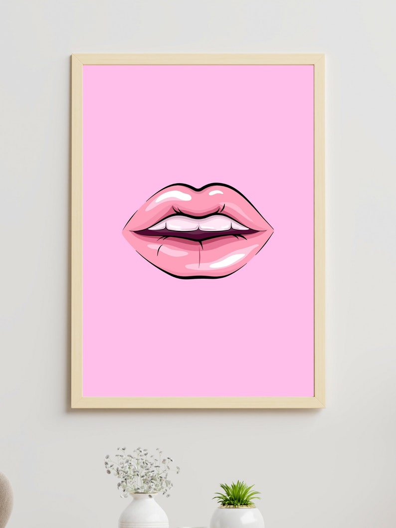 Hot Pink Decor, Lips Printable Wall Art, Kiss Print, Pink Lips Wall Decor, Lips Design, Fashion