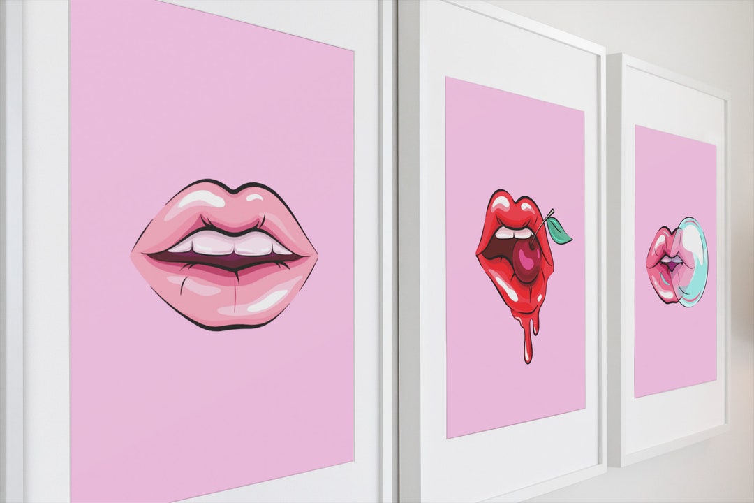 Hot Pink Decor, Lips Printable Wall Art, Kiss Print, Pink Lips Wall