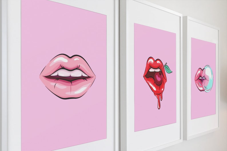 Hot Pink Decor, Lips Printable Wall Art, Kiss Print, Pink Lips Wall Decor, Lips Design, Fashion