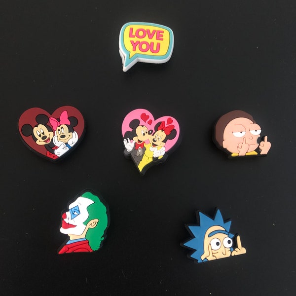 Rick and Morty, Rugrats, Mickey croc charms.