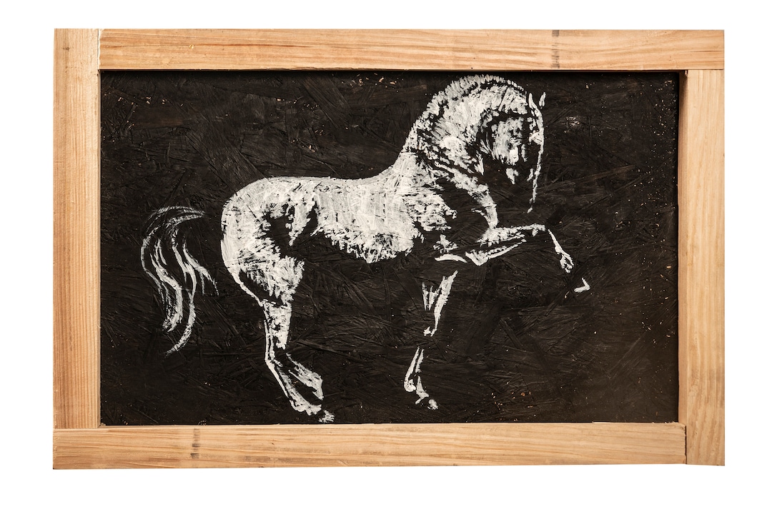 Painting of a Horse in Spanish Step on Wood in Acrylic Paint Etsy