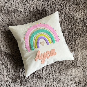 Personalized Punch Needle Pillow Cower, Baby Girl Room Decor, Custom Pillow, New Born Gift, Baby Girl Gift, Punch Needle,