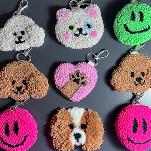 Punch Needle Keychain, Tufted Colorful Keychain, Punch Needle Bag Charm and Car Charms