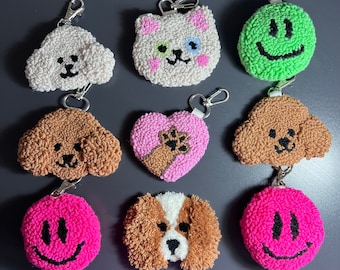 Punch Needle Keychain, Tufted Car Charm, Handmade Bag Accessory
