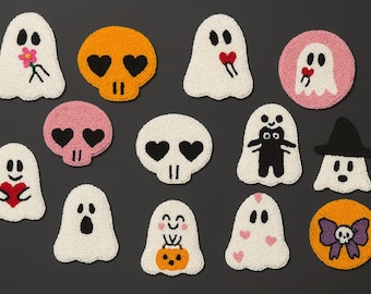 Halloween Punch Needle Coaster, Spooky Ghost, Skull Decor