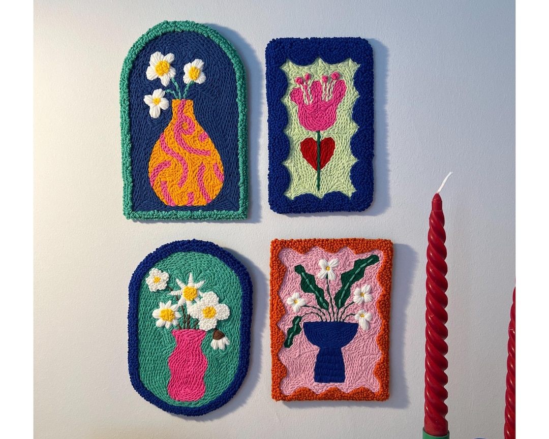 Handmade Punch Needle Floral Wall Art – Punch Needle Wall Hanging - Etsy