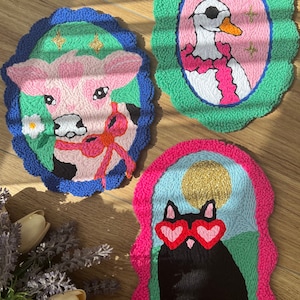 Handmade Punch Needle Animal Wall Hanging, Tufted Rug Decor