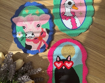 Punch Needle Wall Hanging, Wall Decor, Handmade Wall Decor, Punch Needle, Animal Lovers, Home Decor, Tufted Rug, Jewelry Rug