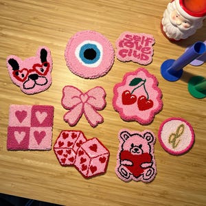 Punch Needle Coaster, Hand Tufted Mug Rug, Drink Coasters,Valentine’s Day Gift,Tufted Rug, Customizable Valentine&#39;s day,Pink Lover