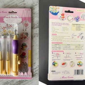 Punch Needle Set, Punch Needle Kit, Punch Needle Bigginer Tool, 3 Size Mina Carin Punch Needle Embroidery Set, Adjustable Punch Needle