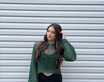 Handmade Crochet Mesh Sweater – Boho – Festival Beach Cover Up – Y2K Style