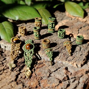 Micro macramé dreadlock beads Forest dreadlock jewelry Tiger's eye healing crystal Gemstone dreadlock beads Dreadlock decoration