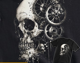 Gearhead, Skull with Bicycle Gears Black T-Shirt