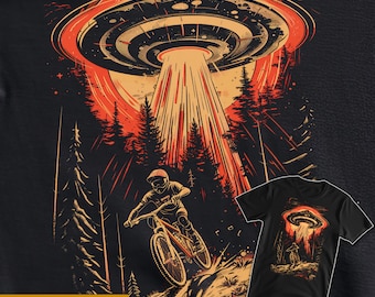 UFO Escape! Mountain Bike Rider Black T-Shirt