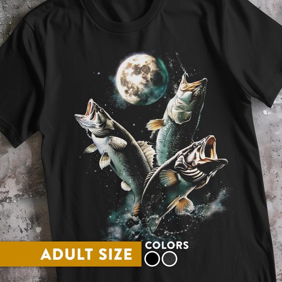 Three Bass Moon Fishing T-shirt: Night Fishing Cosmic Graphic Art