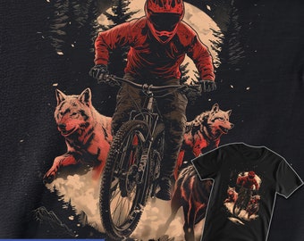Pack Leader, Mountain Bike Rider Leading the Wolf Pack, Youth Short Sleeve T-Shirt