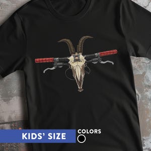 T-shirt enfant VTT Goat Skull : cors de VTT et art graphique occulte