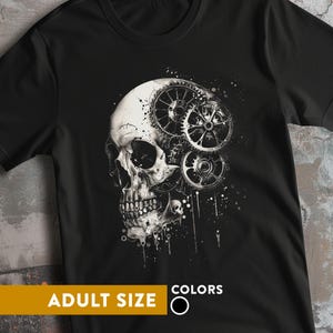 ギアヘッド スチームパンク スカル Tシャツ：自転車のギアと時計仕掛けのゴシックアート