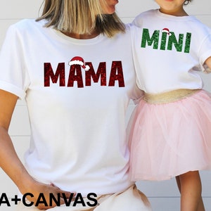 Mama and Mini Christmas Hat T-Shirts, Merry Family Shirts, Merry Mama Tees, Mommy and Me Christmas Shirts, Toddler Mommy and Me Holiday Tees