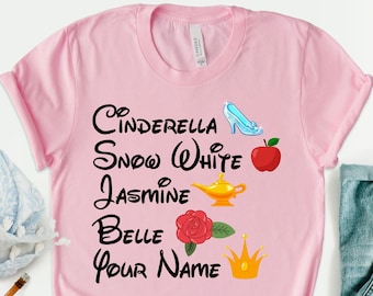 Custom Name Disney Princess Shirt, Personalized Cinderella Snow White Aurora Belle Your Name T-Shirt, Disney Princess Shirt, Birthday Gift