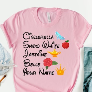 Custom Name Disney Princess Shirt, Personalized Cinderella Snow White Aurora Belle Your Name T-Shirt, Disney Princess Shirt, Birthday Gift