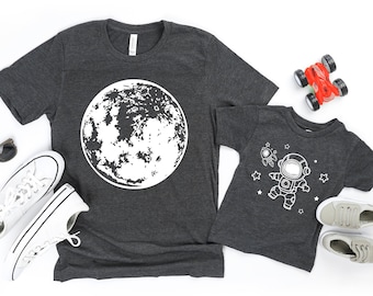 Matching Moon and Astronaut Shirts, Father Son Space Tee