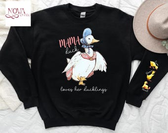 Cute Mama Duck Sweatshirt, Custom Names, Cozy Mom Hoodie