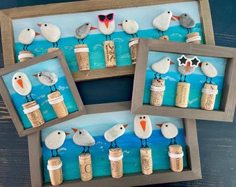 Seagull Family Wall Art | River Rock Seagulls | Coastal Decor | Handmade Beach House Gift | 2–7 Gulls