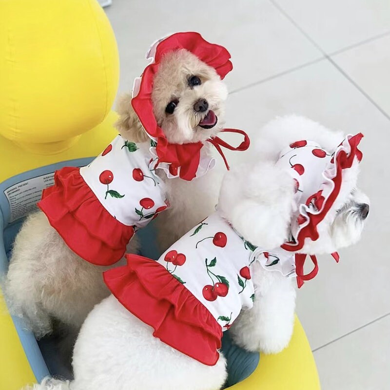 Cute Red Cherry Dog Dress Pet Apparel Dog Clothes Puppy Outfit
