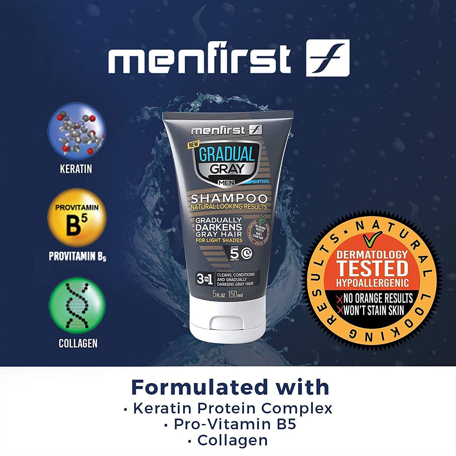 MENFIRST Gradual Gray 3in1 Hair Darkening Shampoo and Conditioner for