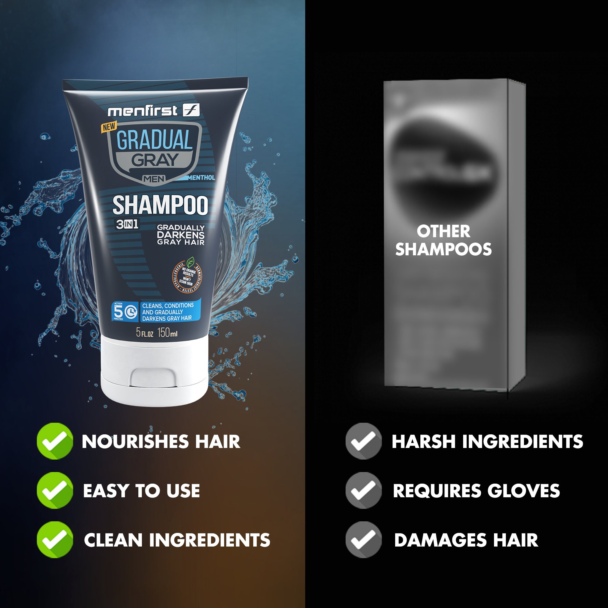 Menfirst Gradual Gray 3in1 Hair Darkening Shampoo and Conditioner for