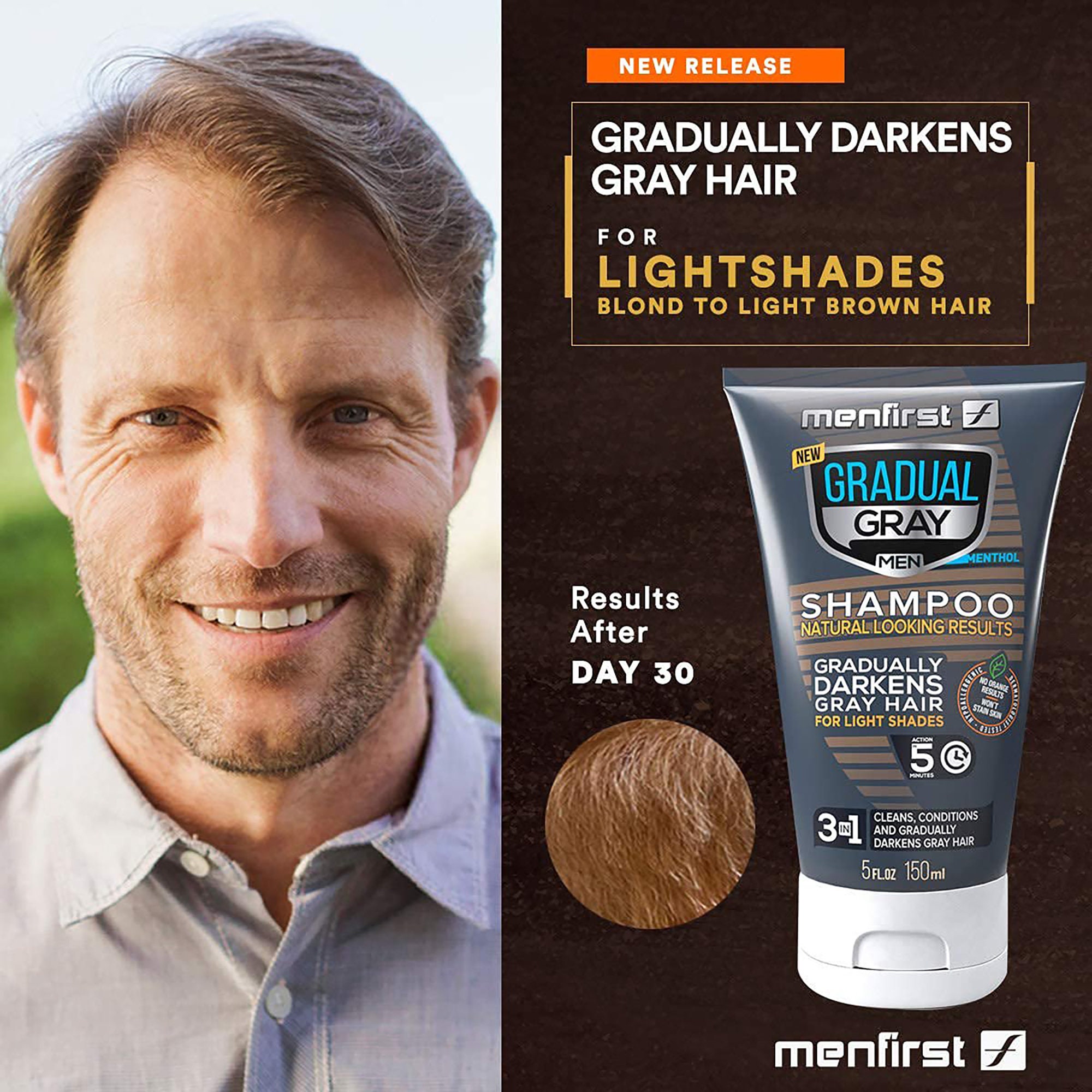 MENFIRST Gradual Gray 3in1 Hair Darkening Shampoo and Conditioner for