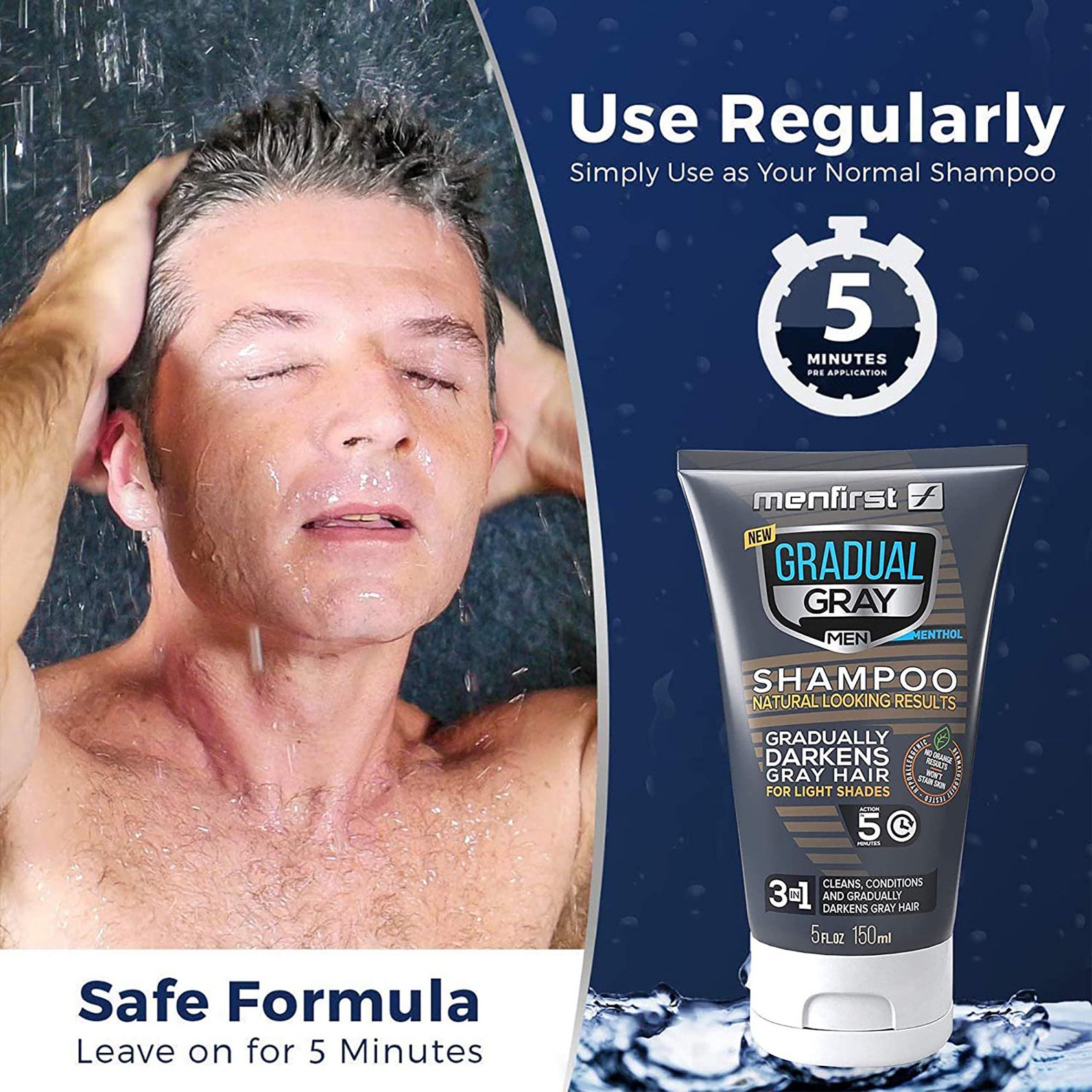 MENFIRST Gradual Gray 3in1 Hair Darkening Shampoo and Conditioner for