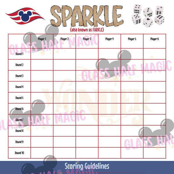 Sparkle (Also known as F@rkle) Scorecard for Fish Extender Gift - Nautical Themed - CHOOSE your ship