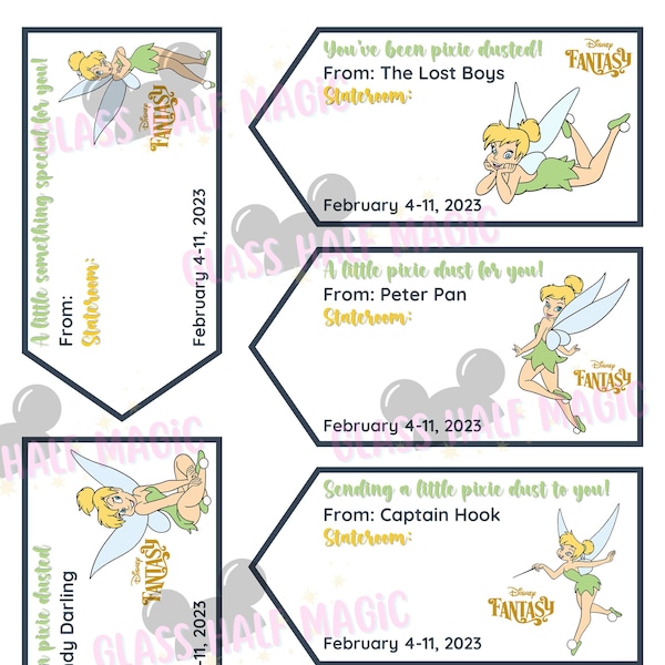 Fish Extender Tags - PIXIE DUST Tags- Personalized with YOUR Name, Ship, and Cabin Info - Digital Download