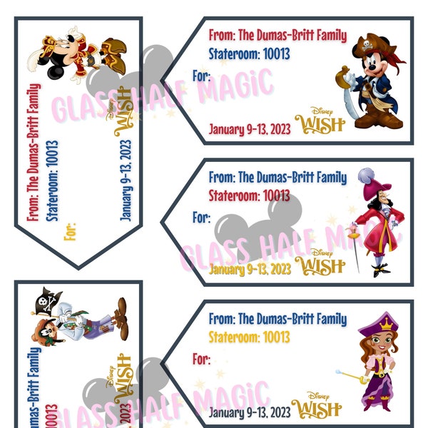 Fish Extender Tags - PIRATES AHOY! - Personalized with YOUR Name, Ship, and Cabin Info - Digital Download