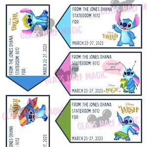 Fish Extender Tags - Cute Blue Alien Theme - Personalized with YOUR Name, Ship, and Cabin Info - Digital Download