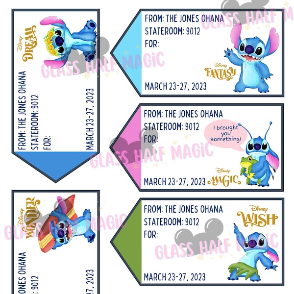 Fish Extender Tags - Cute Blue Alien Theme - Personalized with YOUR Name, Ship, and Cabin Info - Digital Download