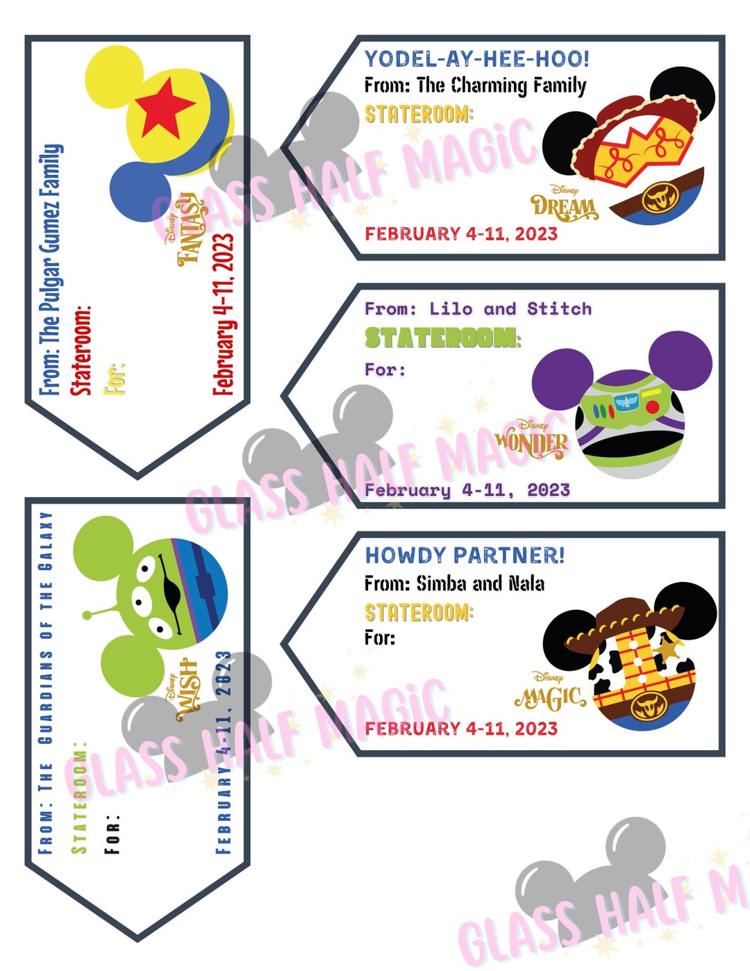 Fish Extender Tags PXAR Mouse Heads Personalized With YOUR Name, Ship