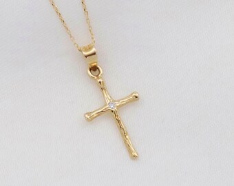 Gold Cross Necklace - 14K Gold Crucifix Necklace - Jesus Pendant - Minimalist Jewelry