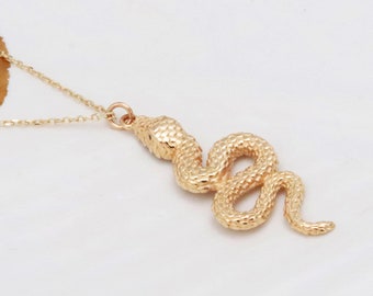 Snake Necklace - 14K Gold Serpent Necklace - Gold Snake Pendant - Statement Jewelry